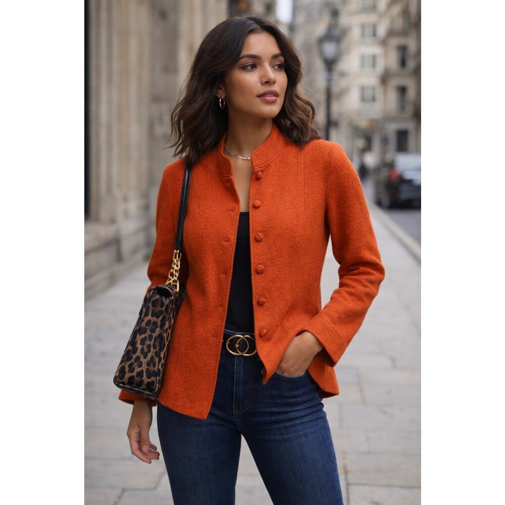Vintage Talbots Orange 100% Wool Jacket Cardigan Button Front Long Sleeve |Med|